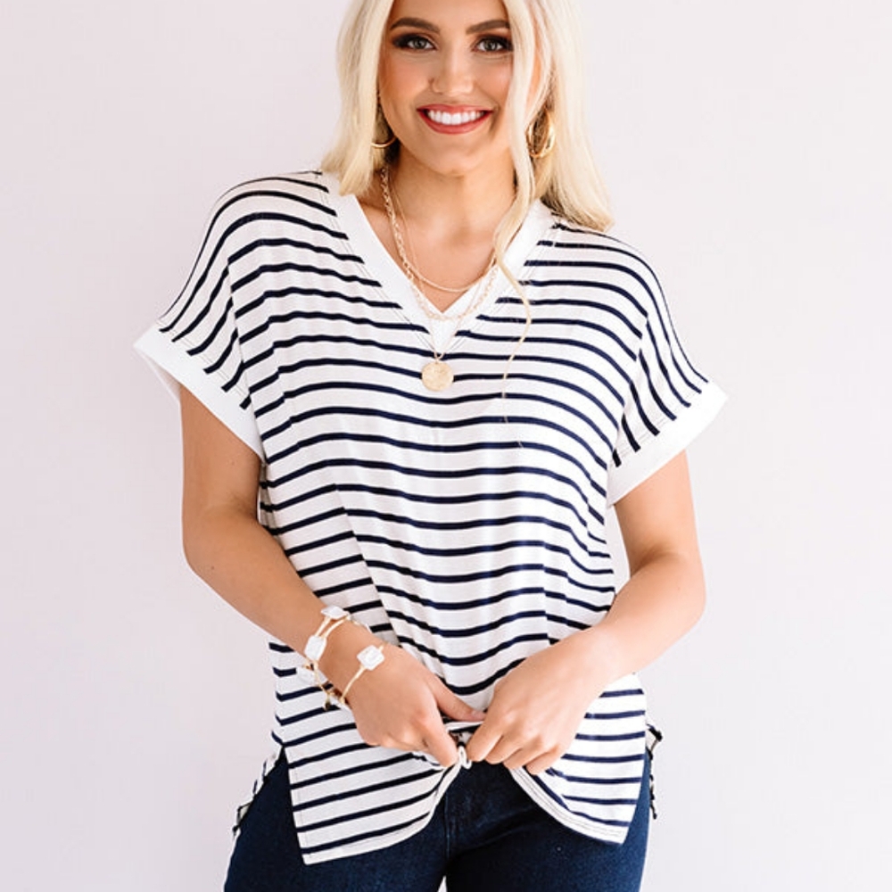Entro White and Blue Polo T-Shirt with Cuffed Sleeves